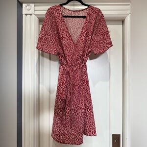 Flounce Sleeve Red Belted Dress